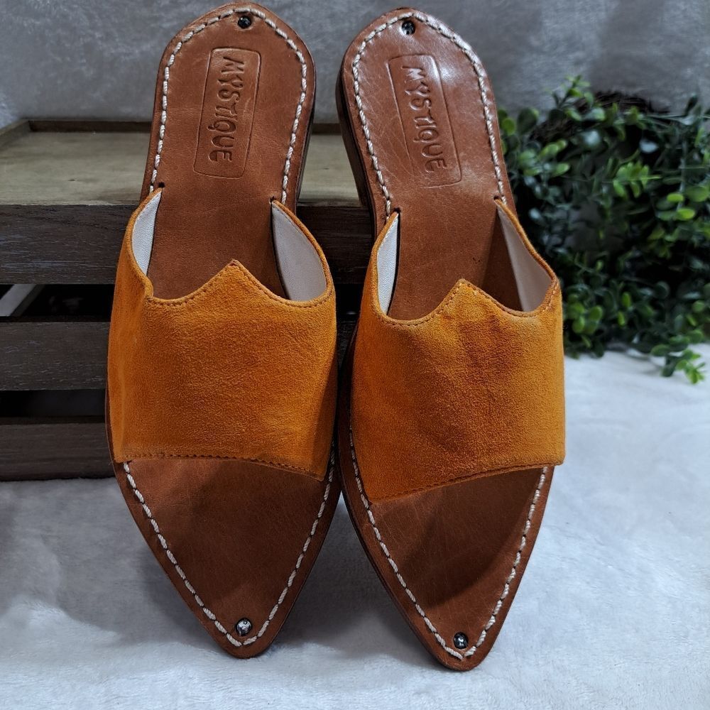 Mystique Boutique Orange Suede Pointed Toe Slide Sandals